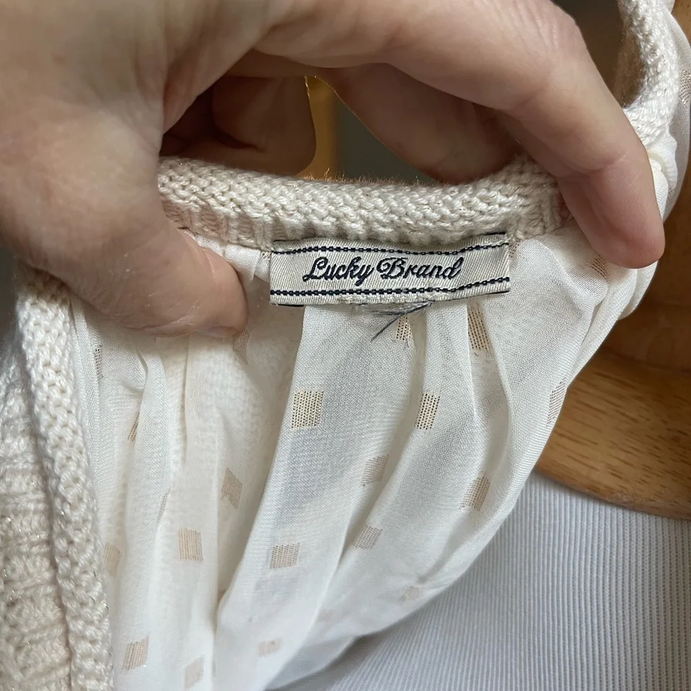 Lucky Brand cream gold shimmer layered sweater split back - Picture 8 of 10